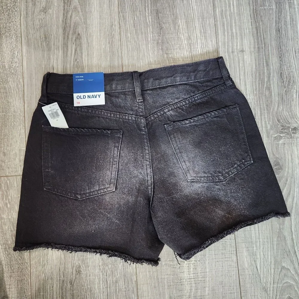 Old Navy Girls sz 14 Black Wash Denim‎ Shorts Distressed Frayed Hem NEW